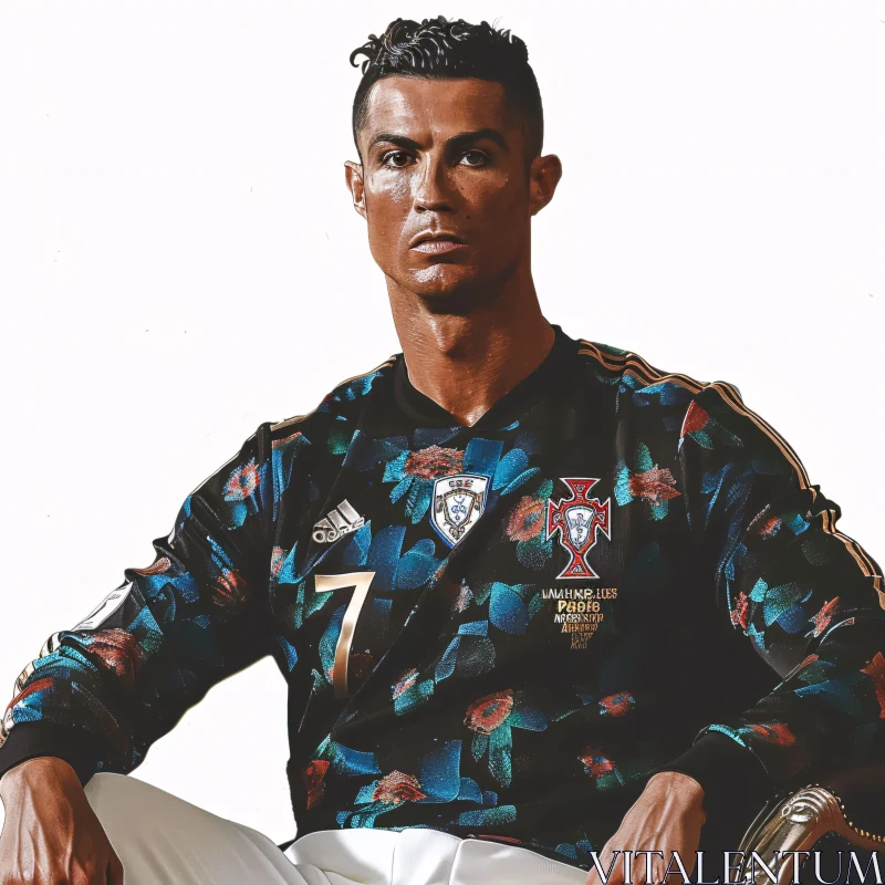 Artistic Portrait of Cristiano Ronaldo in Floral Attire AI Image