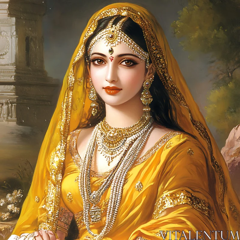 Traditional Woman Portrait with Gold Jewelry AI Image