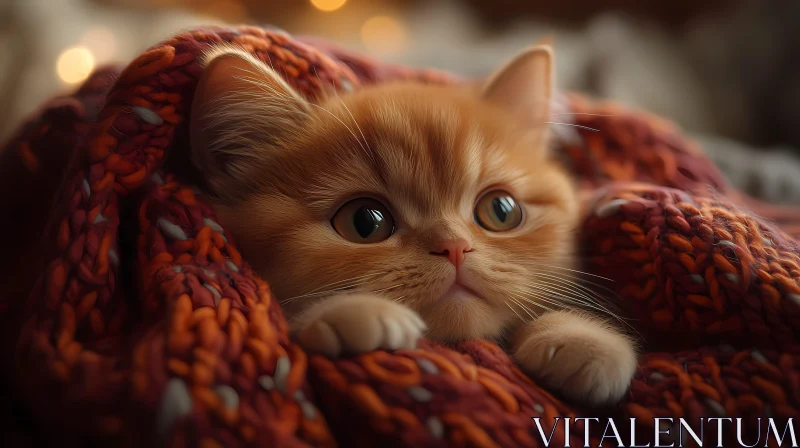 Cute Kitten in Blanket AI Image