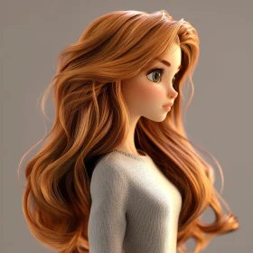 Digital Art of a Young Woman with Flowing Hair