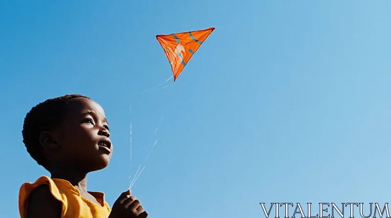 Child's Gaze: Kite Soaring High Above AI Image