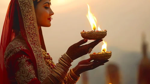 Diwali Celebration with Traditional Woman