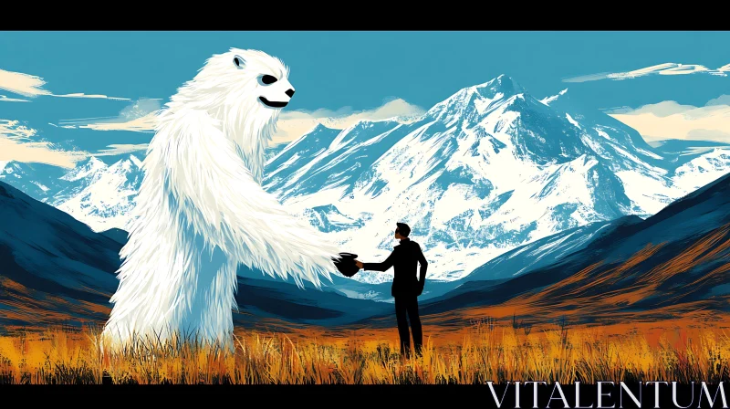 Giant Bear Meeting in Mountain Field AI Image