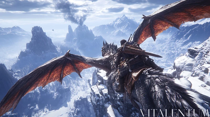 Warrior and Dragon Above the Mountains AI Image