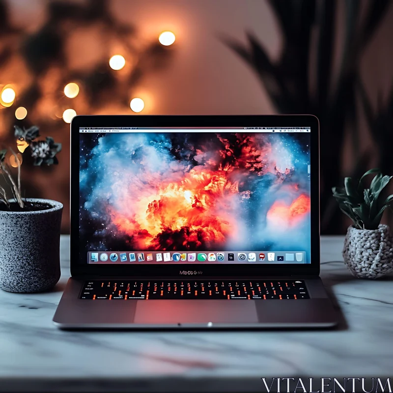 Modern Laptop with Vibrant Cosmos Background AI Image