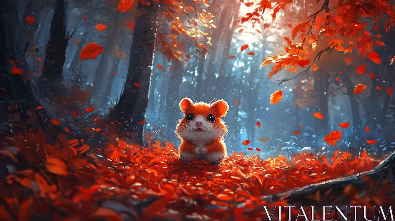 Cute Hamster Among Autumn Leaves AI Image