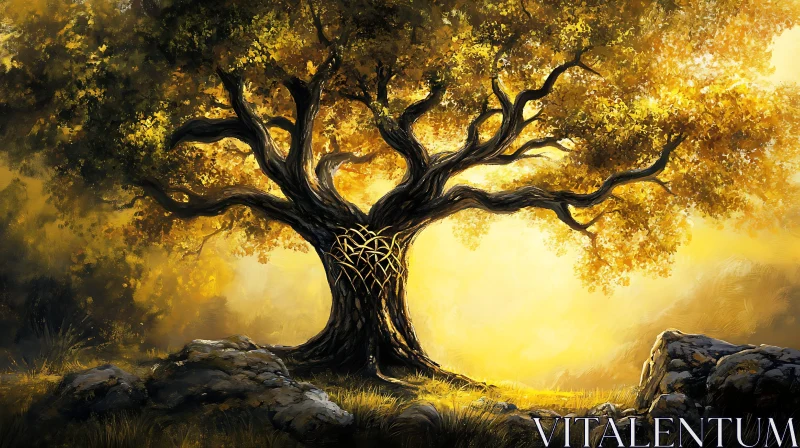 AI ART Illuminated Ancient Tree Landscape