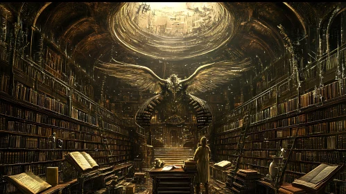 Ancient Library with Angel Guardian