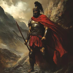 Heroic Warrior with Spear and Red Cape