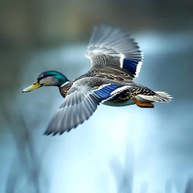 Mallard Duck Flying over Water