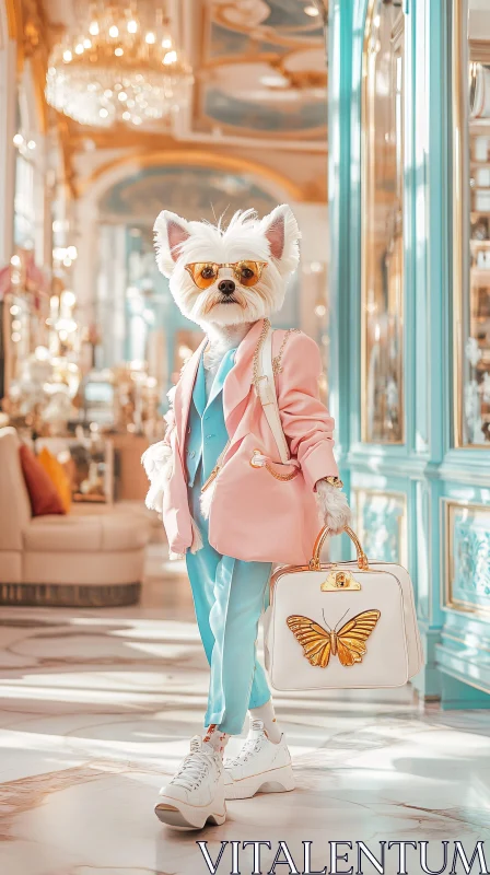 AI ART Fashionable Dog with Sunglasses and Elegant Bag