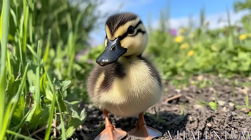 Charming Yellow and Brown Duckling in Natural Habitat AI Image