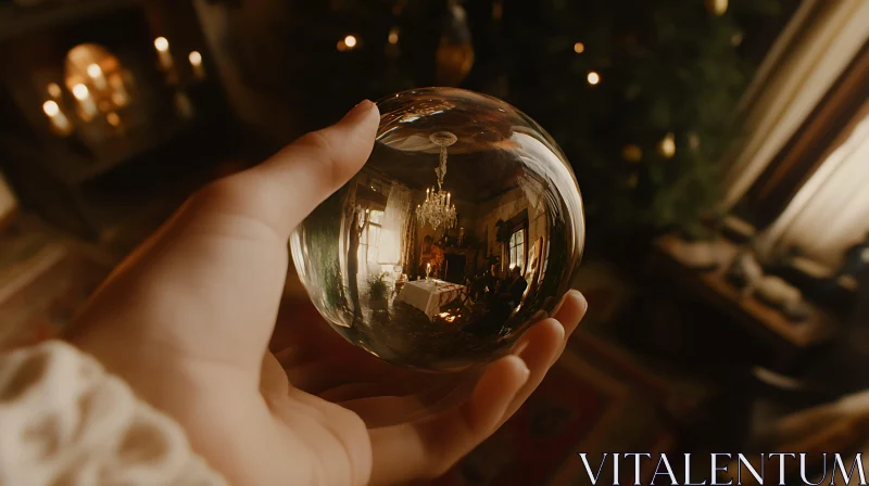 AI ART Glass Sphere Reflecting Christmas Room