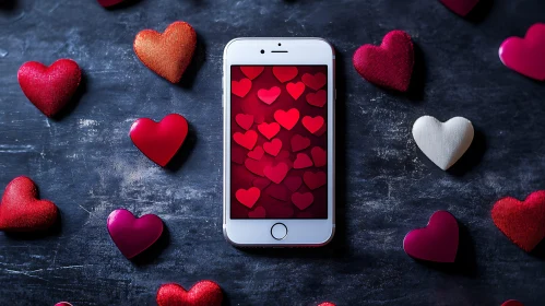 Hearts Around Phone: Valentine's Day Concept