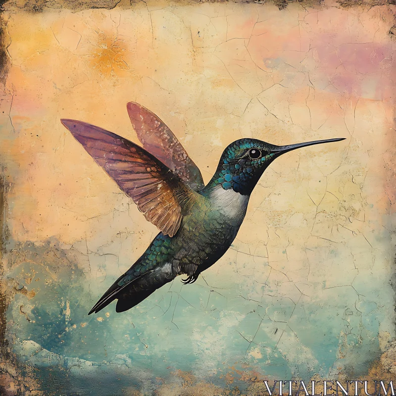 Vintage Hummingbird Taking Flight Art AI Image