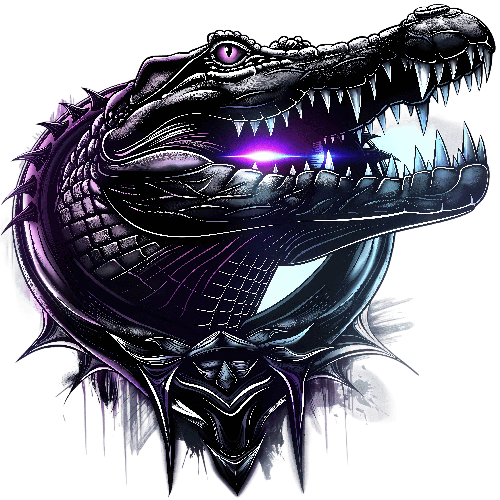 Black Crocodile with Purple Eyes on Dark Gray Background POD Design