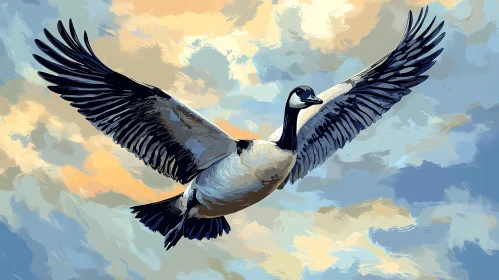 Goose Soaring Through Painted Sky