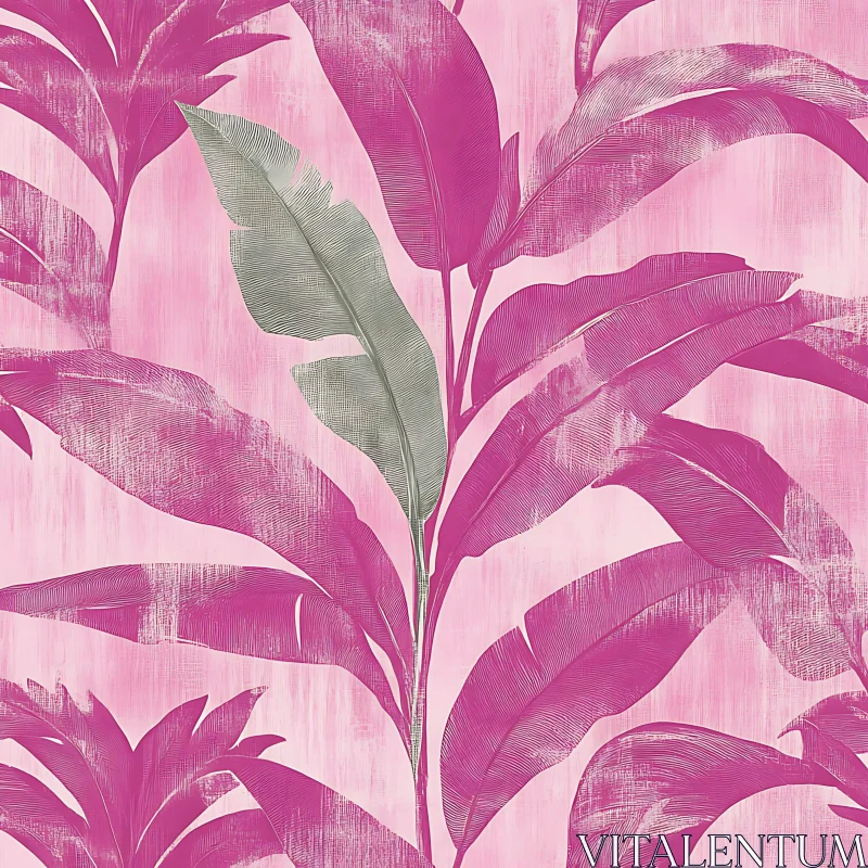 Tropical Foliage Art in Pink and Magenta AI Image