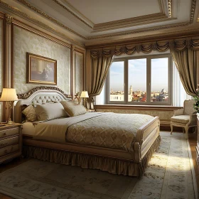 Elegant Bedroom Decor with Large Windows and Luxurious Furniture