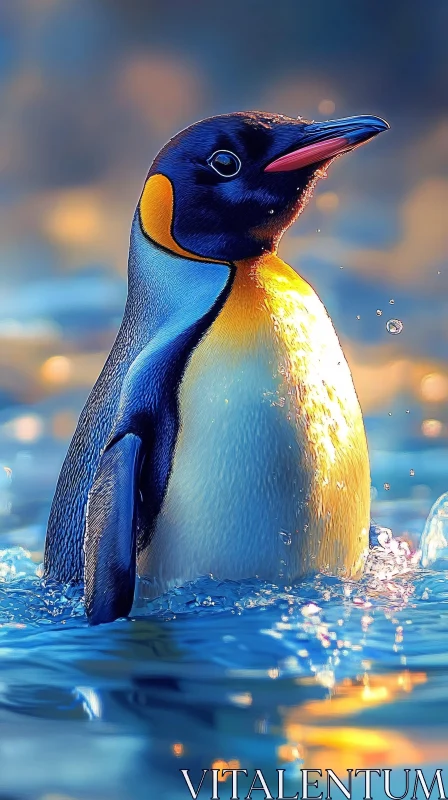 Sunlit Penguin Portrait AI Image