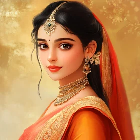 Serene Portrait of Woman with Gold Adornments