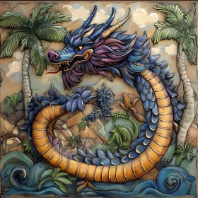 Coiled Dragon Bas-Relief Art Piece