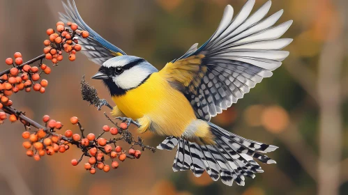 Bird Hovering Near Berries