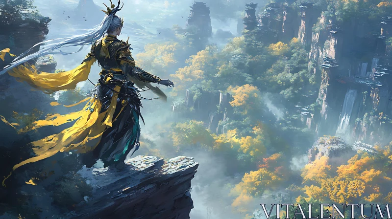 Mystical Warrior in Mountainous Vista AI Image