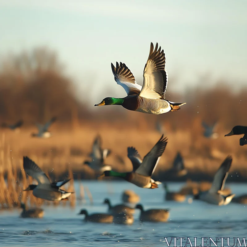 Waterfowl Flight Photographic Art AI Image