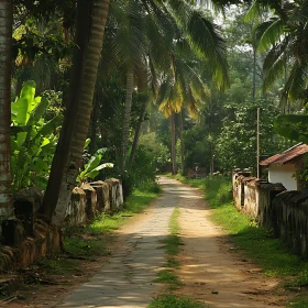 Tropical Pathway with Stone Walls