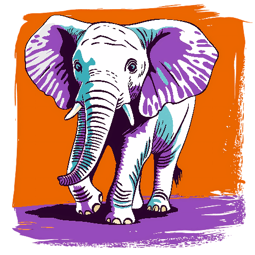 POD Design Elephant Illustration with Purple and Blue Accents for T-Shirt