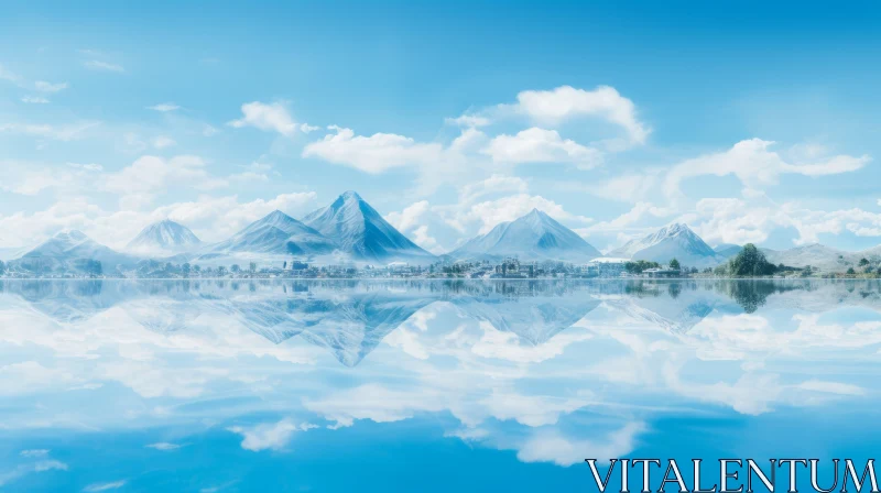Ethereal Mountain Landscape Reflection in Lake AI Image