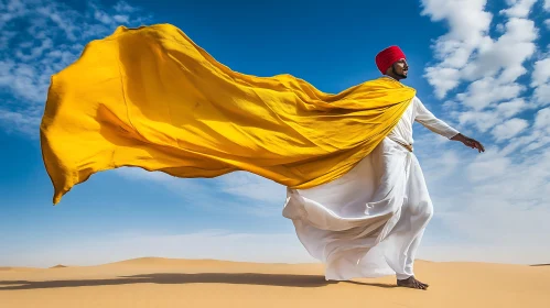 Man in Desert with Yellow Cloth