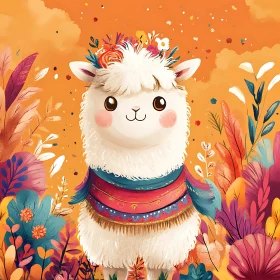 Cute Llama in a Colorful Floral Setting