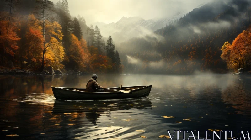 Tranquil Boat Ride on a Serene Lake | Nature Photography AI Image
