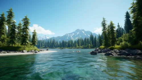 Tranquil Mountain River Landscape: An Eerily Realistic Rendering
