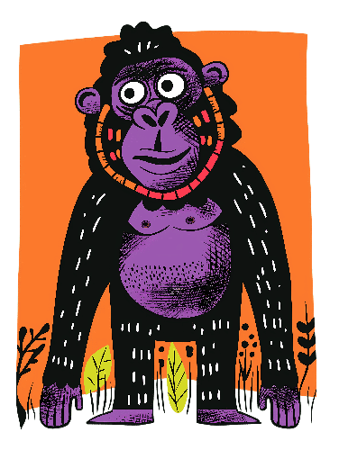 POD Design Whimsical Purple Gorilla Jungle Art for T-Shirt Printing