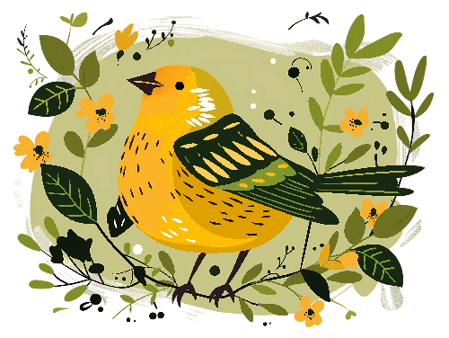 POD Design Yellow Bird on Branch - Digital Cartoon Illustration