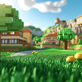 Minecraft Inspired Green Field Landscape