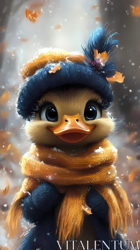 Charming Winter Duckling AI Image