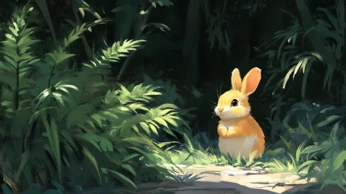 Golden Bunny in Sunlit Forest