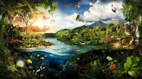 Panoramic View of a Diverse Nature Ecosystem