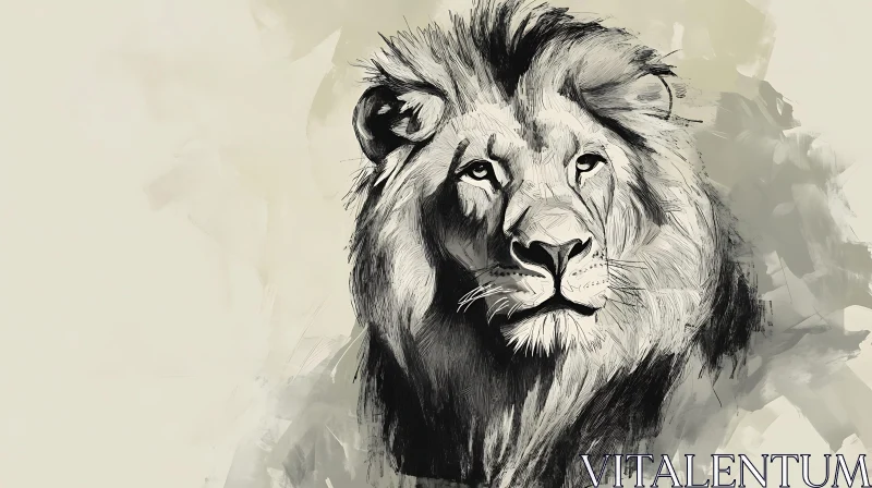 Monochrome Lion Sketch AI Image