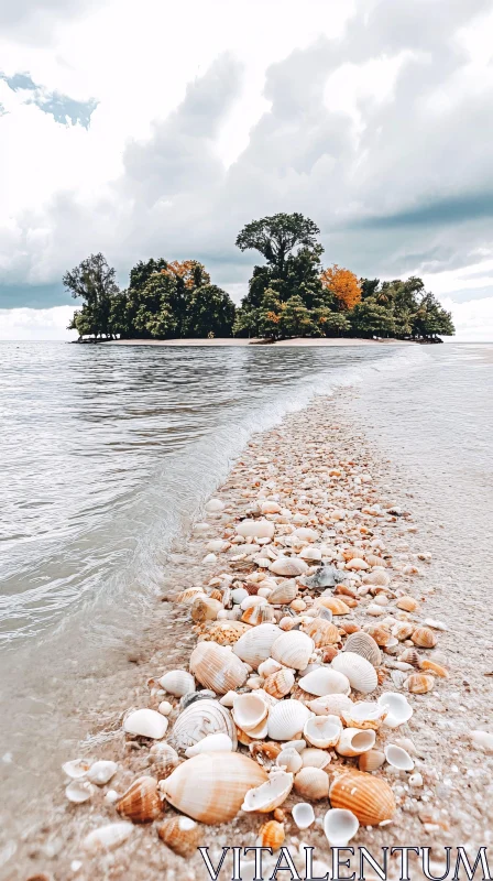 AI ART Idyllic Island with Autumn Foliage and Seashell Beach