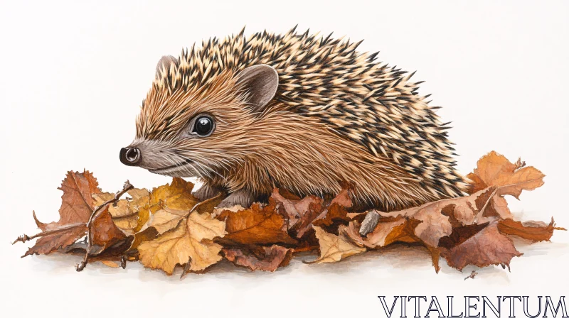 Hedgehog on Autumn Leaves AI Image