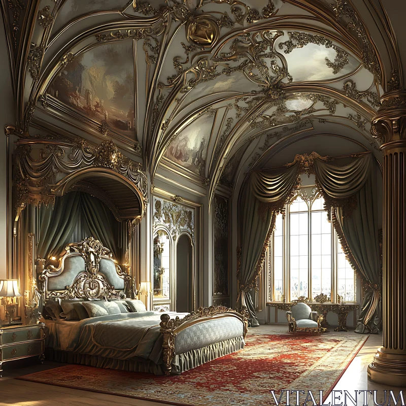 AI ART Luxurious Baroque Bedroom with Ornate Decorations