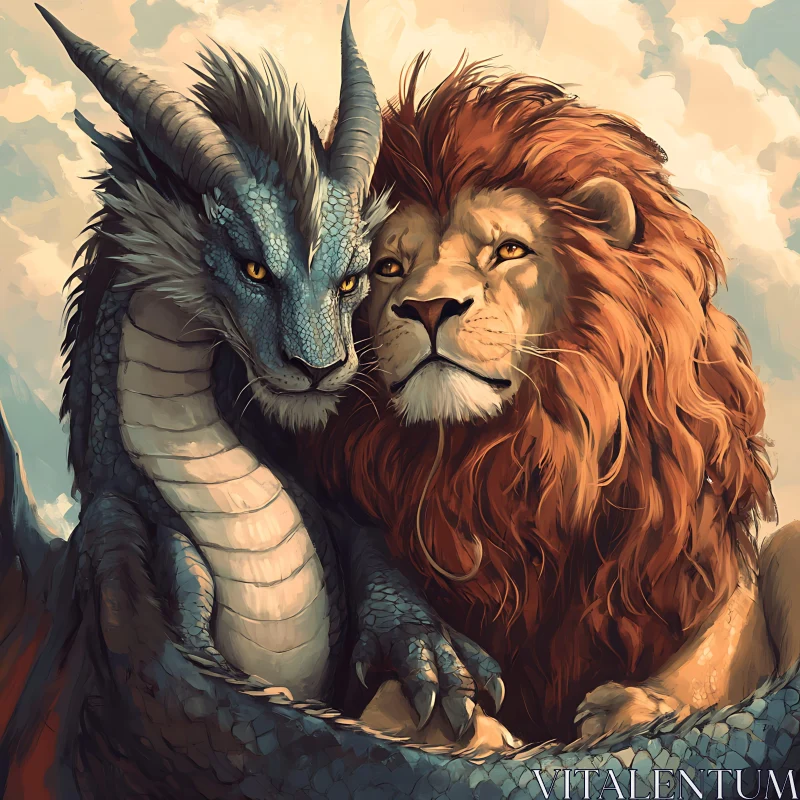 The Lion and Dragon Embrace AI Image