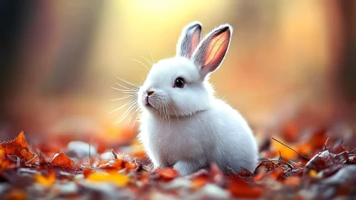 Cute Rabbit Among Fall Leaves