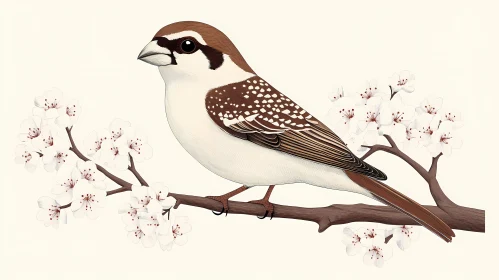 Sparrow and Blossoms Illustration