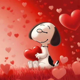 Dog Holding Heart Cartoon Illustration